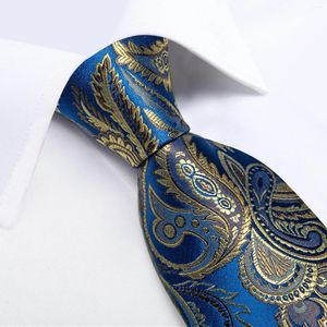 Noeuds papillon cadeau hommes cravate bleu jaune Paisley nouveauté design mariage en soie pour Hanky bouton de manchette ensemble Dubulle fête affaires mode