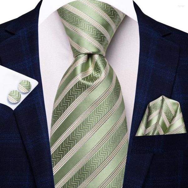 Noeuds papillon cadeau cravate pour hommes 2023 vert marron rayé marque de mode fête de mariage cravate Handky bouton de manchette en gros Hi-Tie Designer