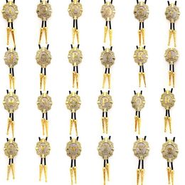 Nœuds papillons Gold A-Z Cross Shield Bolo Tie Cowboy Cowgirl Western Mariage Cravate en cuir