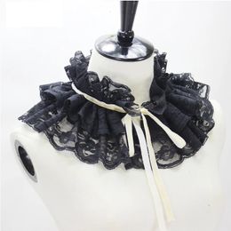 Bow Ties Goth Victorian Women's Lace Fake Collar Hecho a mano Capas desmontables Ruffles Accesorios Vintage 231027