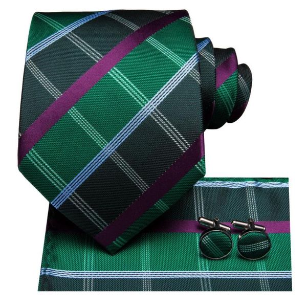 Corbatas de lazo de seda a cuadros verde y morado para hombre