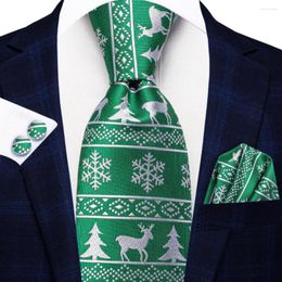 Bow Ties Green White Silk Christmas Cravate For Men Gift Mens Mens Coltie Horloge-Horlow Link Set Fashion Party Mariage de mariage High-Tie Designer