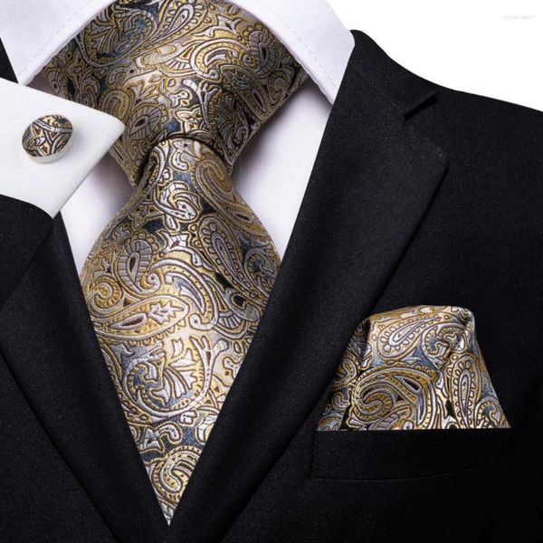 Pajaritas Gris Amarillo Paisley 2023 Diseñador Elegante Para Hombre Caballeros Para Hombres Corbata De Negocios Gemelos Prácticos