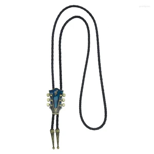 Noeuds papillon Tête de guitare Cravate en cuir Bolo Tie Cowboy Punk Western Collier