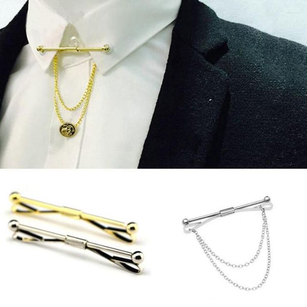 Pajaritas GUSLESON 2023 Collar Pin Clips de corbata Hombres Metal Tono plateado Corbata simple Bar Broche Clip
