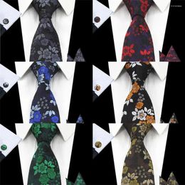 Cravates d'arc Gusleson 8cm Mans Floral Cravate Soie Jacquard Cravate Gravata Mouchoir Boutons De Manchette Costume Trois Pièces Pour Hommes Fête Formelle