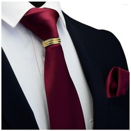 Boogbladen Gusleson Designer Solid Plain Men Tie Pocket Square Clasp Set Red Geel Green Silk Suit Wedding Business