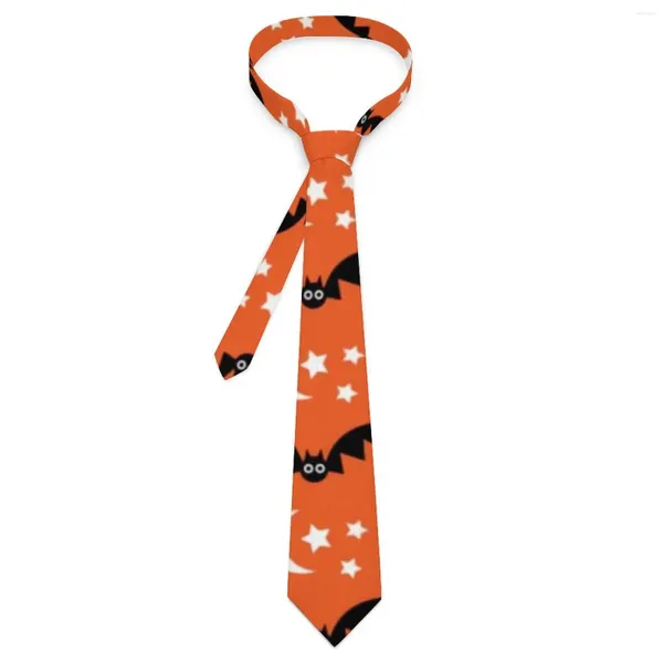 Pañuelos de lazo Corbata de Halloween Naranja Murciélagos negros Cuello gráfico Cuello casual retro para hombres Mujeres Accesorios de corbata de negocios