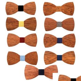 Noeuds papillon faits à la main pour hommes bricolage sculpture en bois arcs noeud leçon réglage mode mariage cadeau fournitures 9 couleurs livraison directe accessoires Dhpys