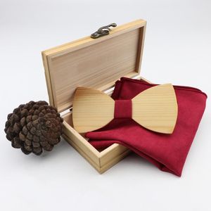 Noeuds papillons faits à la main en bois ensemble de pochettes pour hommes fête de mariage couleur unie beurre en bois entier