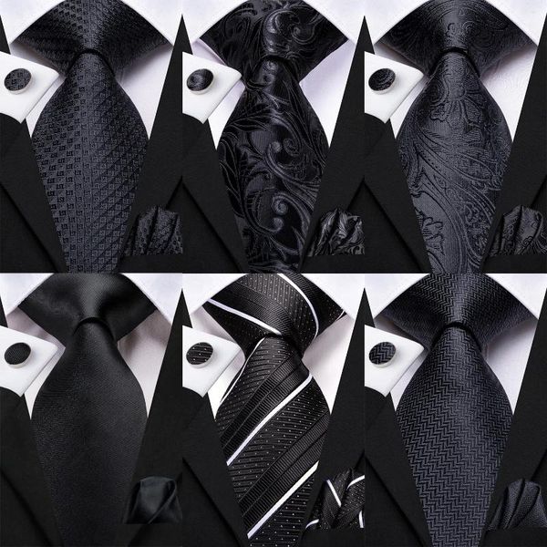 Bow Ties Hi-Tie Black Floral Silk Wedding Tie pour hommes Handky Cuffle Link Elegant Coldie Fashion Designer Business Party Dropshiping