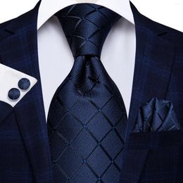 Bow Ties Hi-Tie Blue Business Solid Silk Men's Tie NecTie 8,5 cm voor mannen Formele luxe bruiloft Hoge kwaliteit Gravata