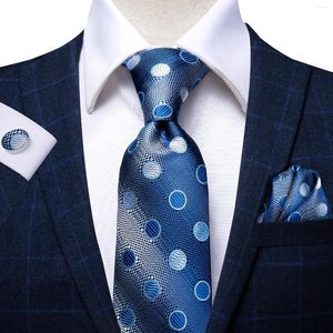 Bow Ties Hi-Tie Blue Men's Tie Navy Dot Luxe Silk Ntralte Hanky ​​Cufflinks Set Formal Dress For Men Gifts Wedding Business
