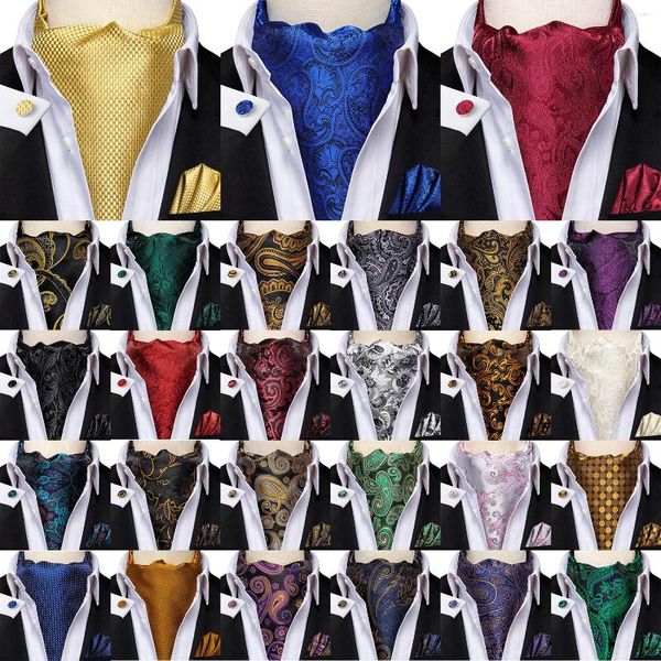 Noeuds papillon Hi-Tie Marque Soie Mens Ascot Hanky Boutons de manchette Set Jacquard Paisley Floral Vintage Cravate Cravate en gros pour les affaires de mariage masculin