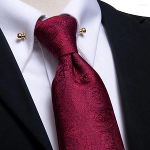 Cravates d'arc Hi-Tie Bourgogne Paisley Cravate de mariage en soie pour hommes Designer Hanky Cufflink Cravate avec collier Pin Party Business Dropship