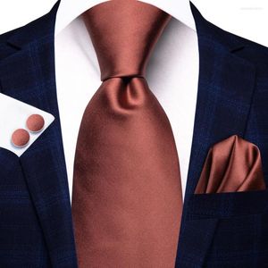 Bow Ties Hi-Tie Designer 2023 Brick Red Solid Gift Tie For Men Fashionmerk Wedding Party Handky manchetknopen Groothandel