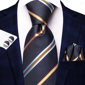 Pajaritas Hi-Tie Designer 2023 azul marino naranja a rayas corbata para hombres marca de moda boda fiesta corbata Handky gemelos al por mayor