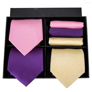 Bow Ties Hi-Tie Designer Brand Silk Made NecTie Pocket Square manchetjes Set Solid Pattern Tie For Men Box Cadeau