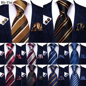 Bow Ties Hi-Tie Designer Gold Black Striped Derided Wedding Tie pour hommes Fashion Gift Coldie Hanky Cuff Link Business Party Drop