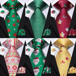 Bow Ties Hi-Tie Designer Green Christmas Tie voor mannen Elegante heren Xmas stropdas Pocket Square manchetjes bruidegom bruiloft accessoire Groothandel