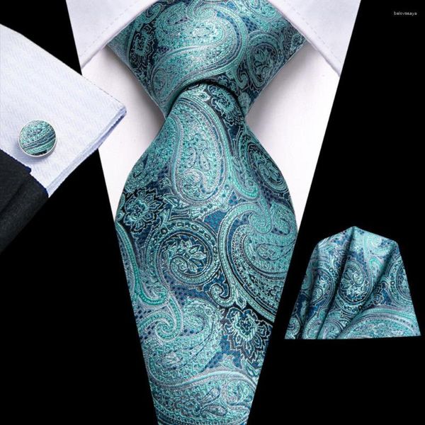 Pajaritas Hi-Tie Designer Lake Blue Paisley Seda Corbata de boda para hombres Handky Gemelos Regalo Corbata Moda Fiesta de negocios Dropshiping