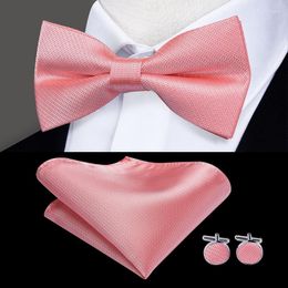 Bow Ties Hi-Tie Designer Men's Pink Tie Set voor trouwfeest Coral Peach Bowtie Pocket Square manchetjes Fashion Men