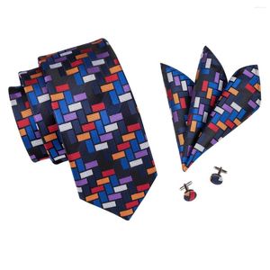 Bow Ties Hi-Tie Designer Mens Tie Luxe Handgemaakte geometrische stroptie Silk geweven Set voor mannen Business Wedding Neck Square Cufflinks