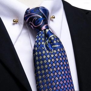 Cravates d'arc Hi-Tie Designer Bleu Marine Paisley Cravate de mariage pour hommes Handky Cufflink Cravate avec collier Pin Party Business Dropship