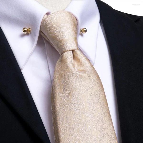 Arco laços hi-tie designer paisley champanhe seda gravata de casamento para homens handky cufflink gravata com colar pino festa de negócios dropship