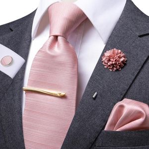 Bow Ties Designer Rose Gold Pink Solid Silk Wedding Tie voor Handky Cufflink Heren Business