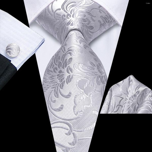 Bow Ties Hi-Tie Designer Silver Floral Gift Elegant For Men Fashion Brand Mariage Party Nettoy