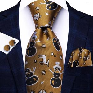 Bow Ties Hi-Tie Designer Xmas Brown Snowman Necktie Silk Eleged Tie For Men Fashion Brand Kerstfeest Handky manchetknop Groothandel
