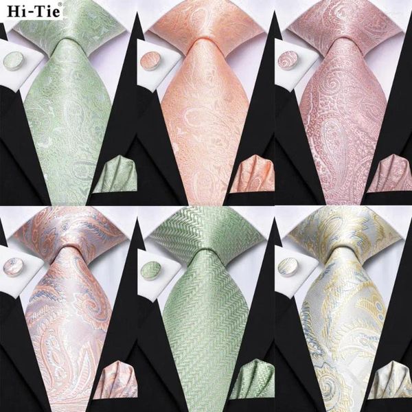 Bow Ties Hi-Tie Dusty Rose Paisley Men Fashion Coldage Mandkerchief Cuffle Links for Tuxedo Accessory Classic Silk Luxury Tie MAN CADEAU