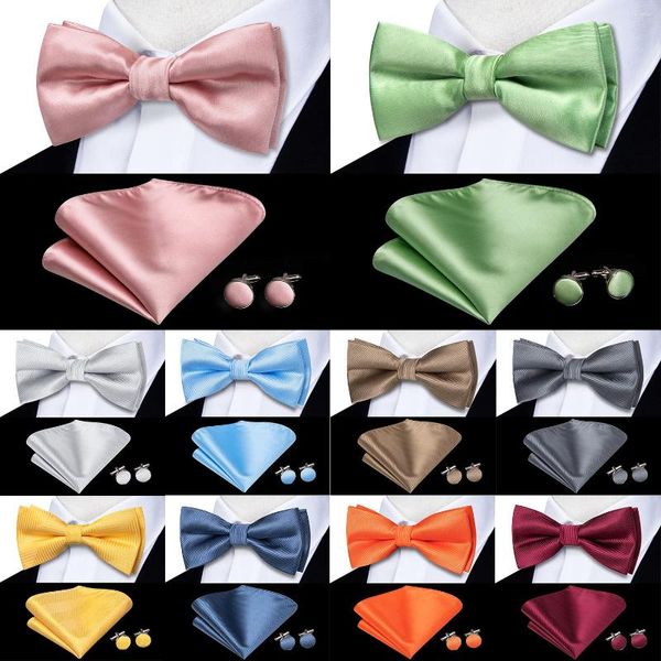 Bow Ties Hi-Tie Dusty Rose Silk Mens Green Green Pré-attaché Tie à bouffée Hanky Set Butterfly Knot Bowtie for Male Wedding Business