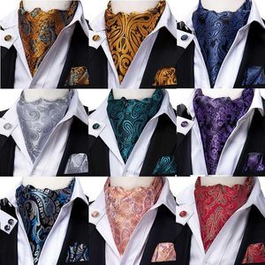 Bow Ties Hi-Tie Fashion Men's Cravat Set Luxury Floral Paisley Tie Men 100% Silk Red Blue Pink Ascot Packing Square For Menbow