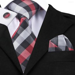 Pañuelos de lazo Hi-Tie Conjunto de seda de moda para hombres Corbata a cuadros clásica y pañuelo Gemelos Corbata para hombre Gravatas Formal C-938