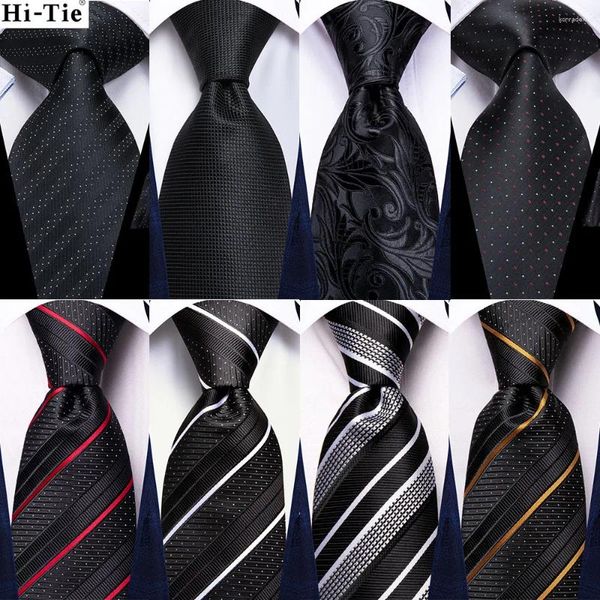 Bow Linds Hi-Tie Floral Black Solid Design 2024 Fashion Brand Tip For Men Wedding Party Corbe Handky Maglinks Regalo al por mayor