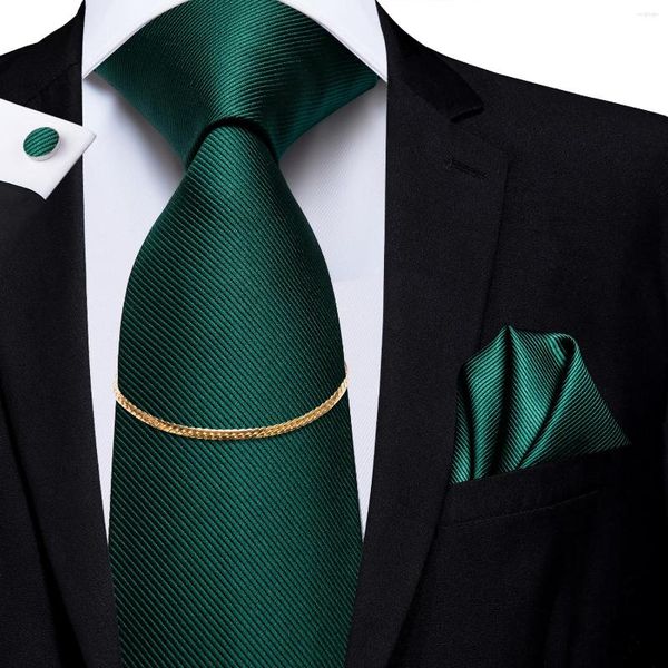 Corbatas de lazo Hi-Tie para hombre, conjunto de gemelos y pañuelo, cadena de oro de moda verde de seda para hombre, corbata de lujo clásica de negocios para boda