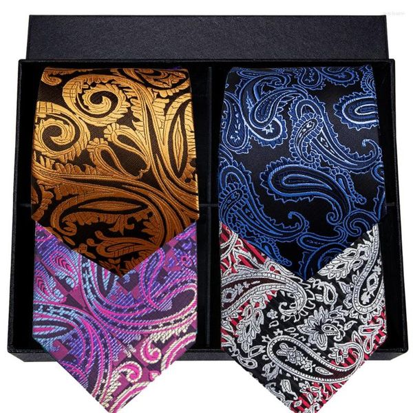 Pajaritas Hi-Tie Gold Luxury Paisley Conjunto de corbatas para hombres Azul marino Corbata de seda púrpura 8.5cm Para hombres Pañuelo Gemelos Boda