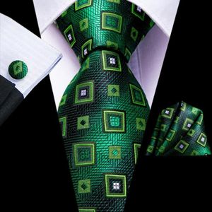 Bow Ties Hi-Tie Green Box Novelty Silk Wedding Tie pour hommes Handky Cuffe Link Set Fashion Designer Gift Coldie Business Party 256F