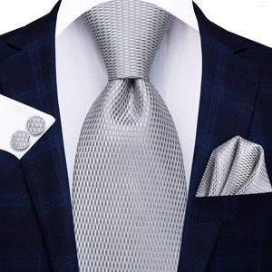 Bow Ties Hi-Tie Grey Plaid Elegant Men Tie Jacquard Coldie Accessoire Daily Wear Cravat Business Business Party Hanky Cuffe Link Wholesale