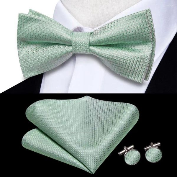 Pajaritas Hi-Tie Jacquard Pajaritas verdes para hombres Corbata de mariposa de seda Hanky Cufflinks Regalo de fiesta de boda Bowtie al por mayor