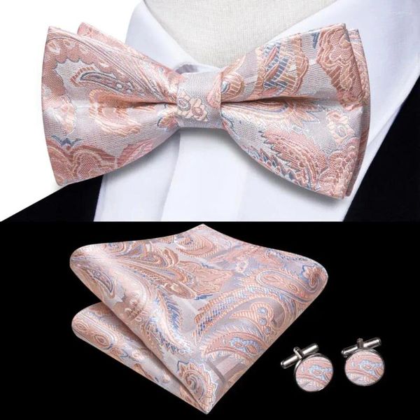 Noeuds papillon Hi-Tie Jacquard Paisley Rose Bowtie pour hommes Cravate papillon en soie Hanky Boutons de manchette Cadeau de fête de mariage en gros