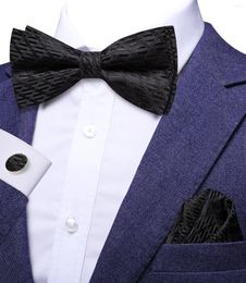 Boogbladen hi-tie jacquard vaste zwarte vlinder zijden mannen binden hanky manchetknoop pretied bowtie voor mannelijk zakelijk huwelijksfeest groothandel