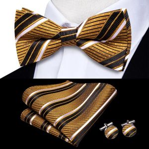 Bow Ties Hi-Tie Jacquard or Striped Gol Black Bowtie For Men Silk Butterfly Tie Hanky Cuffe Links Gift Gift Wholesale