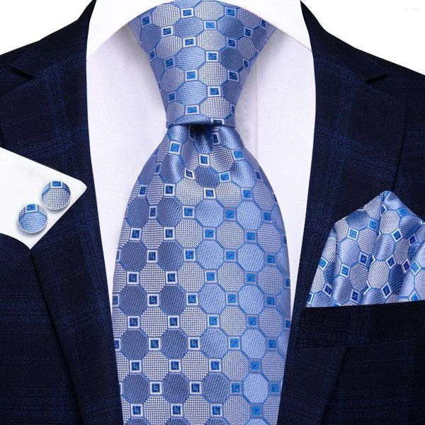 Bow Ties Hi-Tie Light Blue Polka Dots Business Mens Tie 8.5 cm Jacquard Coldie Accessoire Daily Wear Cravat Wedding Party Hanky