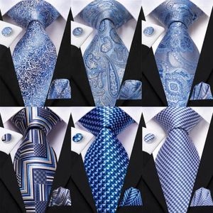 Strikjes Hi-Tie Lichtblauwe stropdas voor mannen Elegante herenstropdas Pochet Manchetknopen Bruidegom Bruiloft Accessoire Groothandel Ontwerper