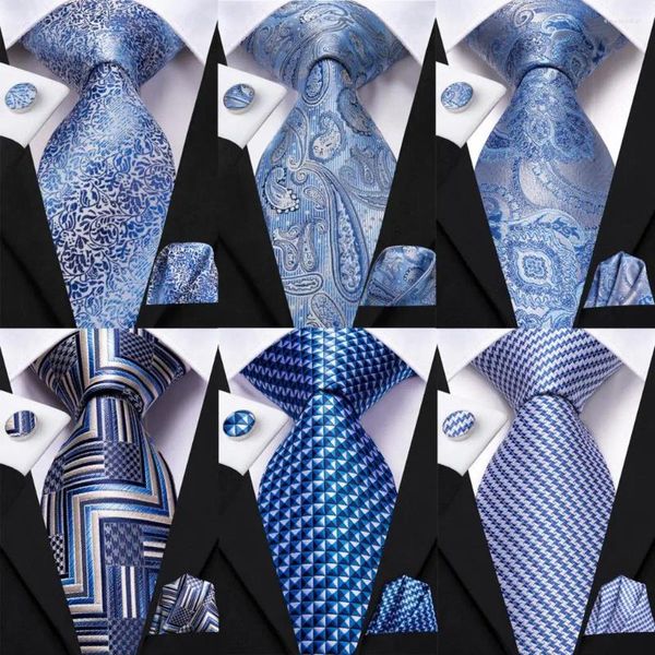 Pajaritas Hi-Tie Lazo azul claro para hombres Elegante para hombre Corbata Bolsillo Cuadrado Gemelos Novio Accesorio de boda Diseñador al por mayor