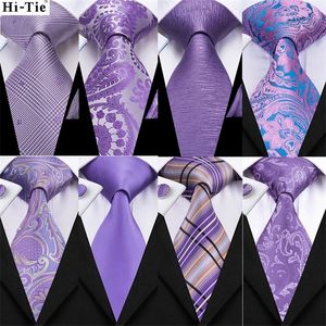 Strikjes Hi Tie Lichtpaarse effen zijden bruiloftsstropdas voor mannen Kwaliteit Hanky Manchetknoop Cadeau Stropdas Set Mode Nieuwigheid Designer Drop 231005