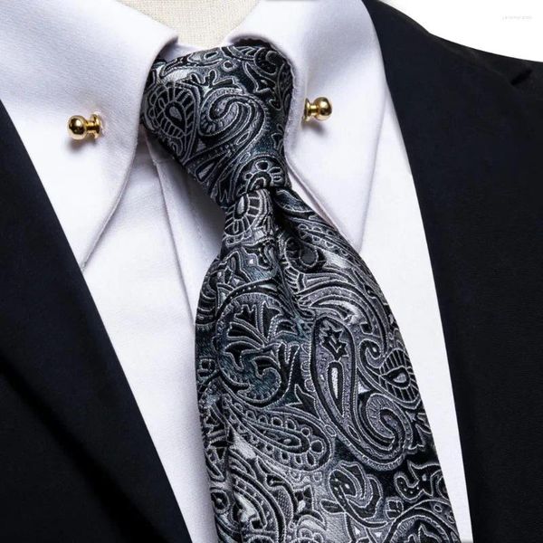 Pañuelos de lazo Hi-Tie Corbata de lujo Corbata negra para hombre Glod Collar Pin Paisley Handky Gemelos Set para hombres Boda de alta calidad